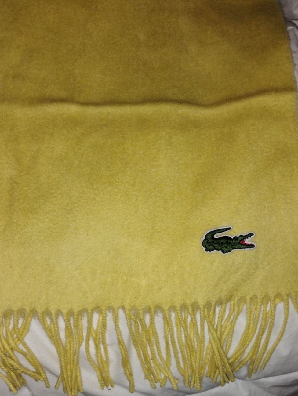 Lacoste Yellow Fringed Scarf with Crocodile Patch
